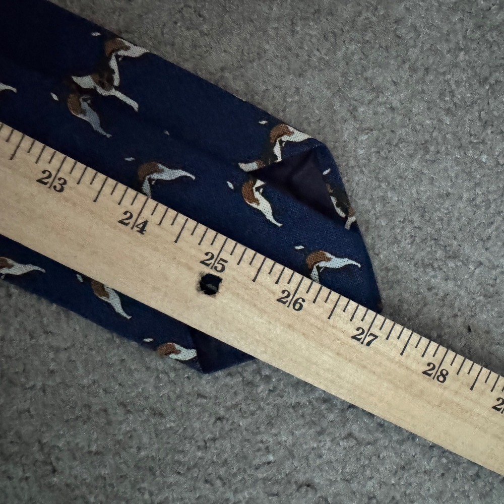 Polo Ralph Lauren Necktie Navy Blue Dog Print 100% Linen Tie Handmade in USA - Picture 7 of 8
